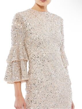 Mac Duggal Sequin Tiered-Sleeve Cocktail Dress - Nude RETAIL $458!!